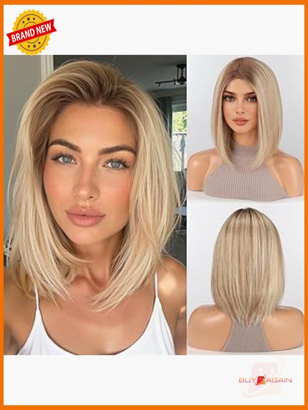 Human Hair Bob Wig 12 Inch Silk Base Layered Light Brown Blonde Ombre